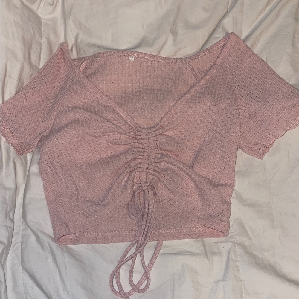 Women's Pink Knited-Scrunch Crop Top